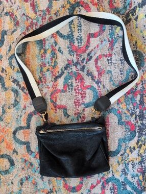 Clare V Foldover Crossbody in Black Suede and Leather Double Zip Purse VGUC